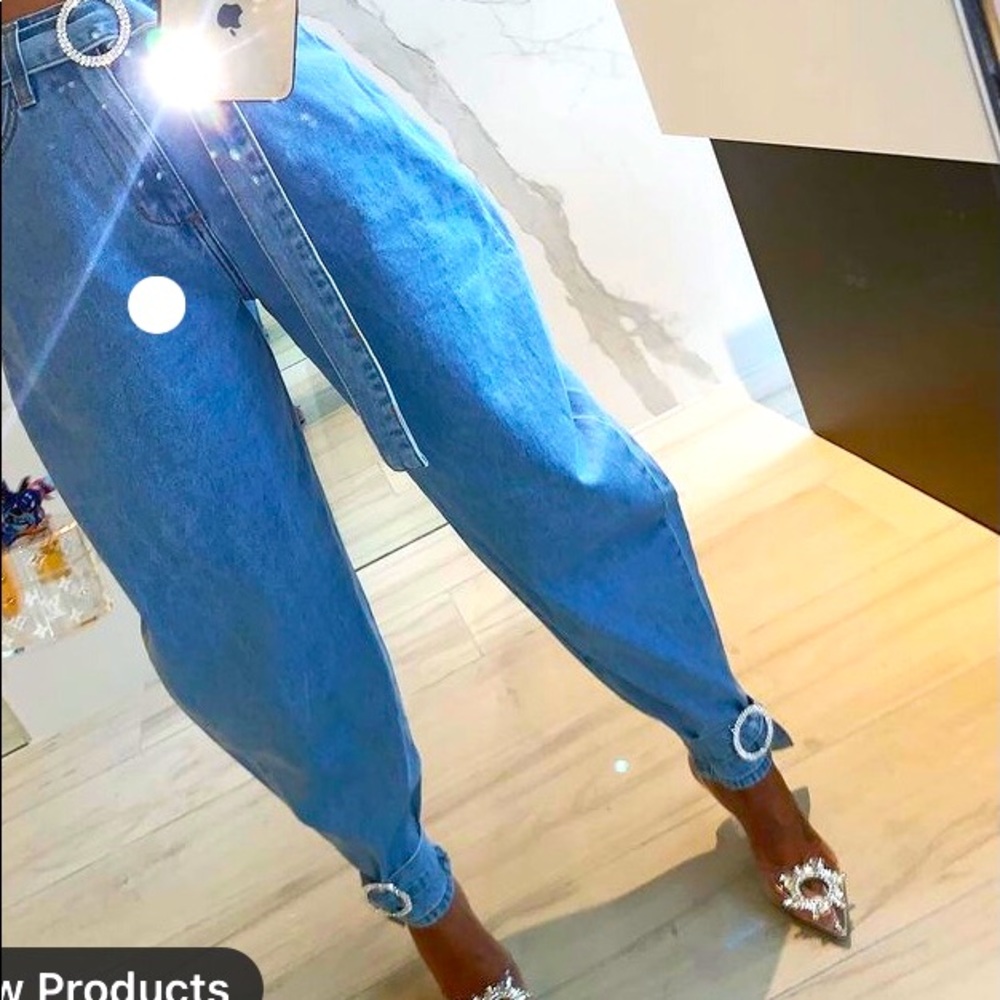 Mc hammer pants with rhinestones belts at the calf